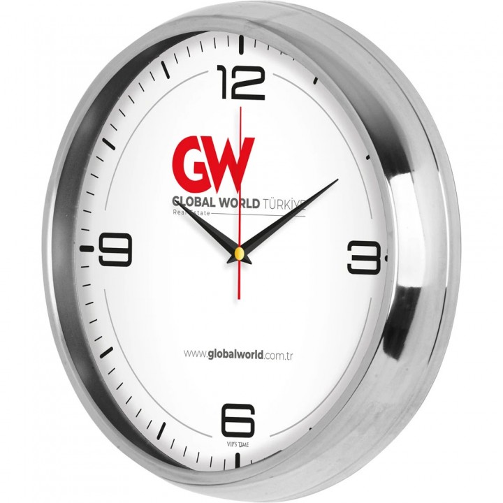 Logo Baskılı Beyaz Bristol Kadranlı 31 cm Metal Duvar Saati